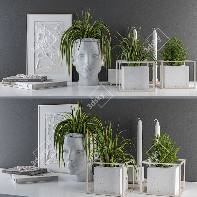 Decorative Sculpt Pot and Plants Set 3D model image 1