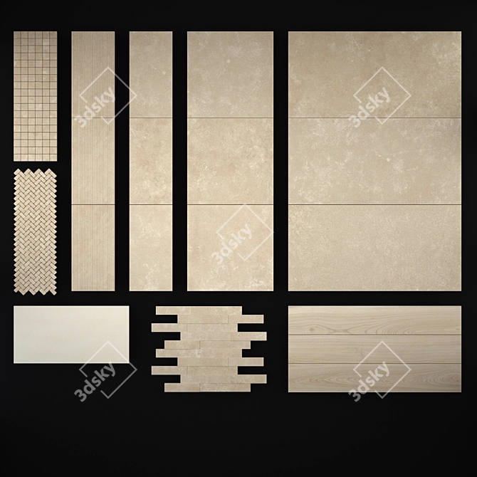 Italon Biege Stone Mosaic & Tile Set 3D model image 4