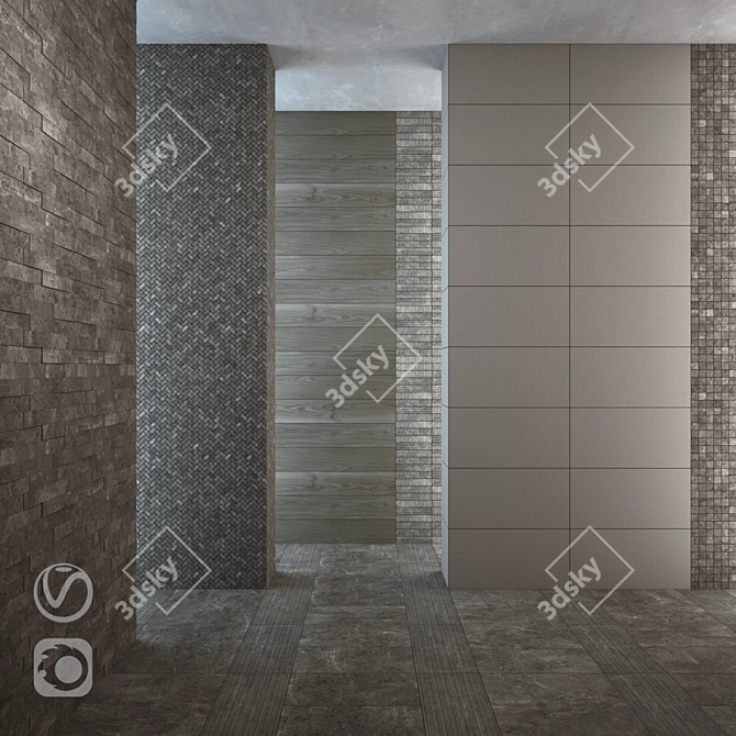 Italon Gray Stone Tile Set 3D model image 1