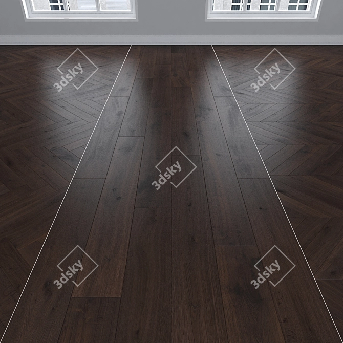 Dark Oak Parquet: Herringbone, Linear, Chevron 3D model image 1