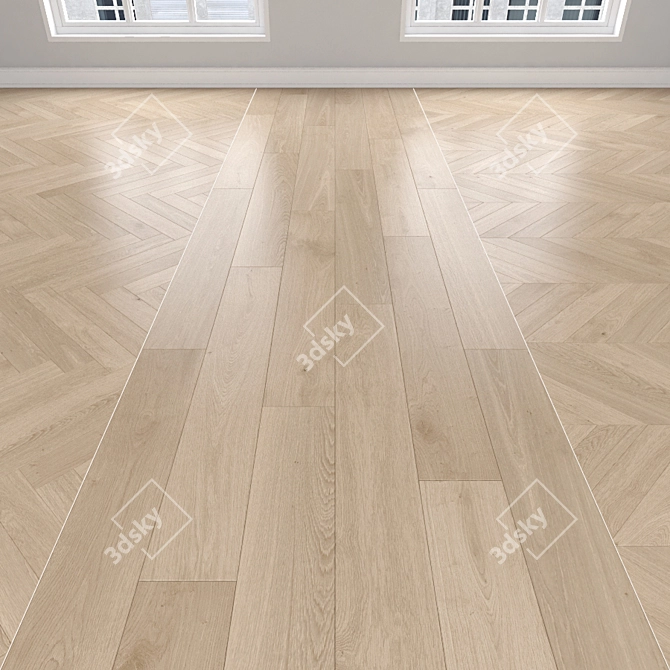 Cream Oak Parquet: Herringbone, Linear & Chevron 3D model image 1