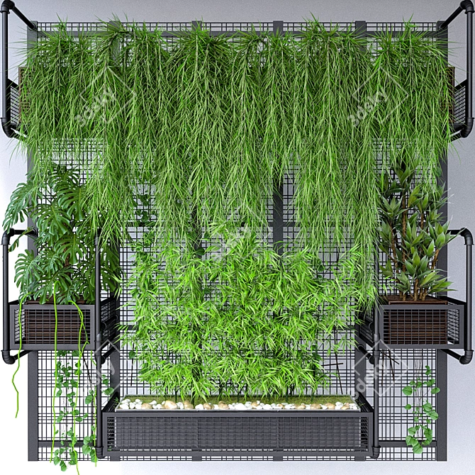 Tropical Wall Grid Pot: Realistic Vertical Garden 3D model image 1