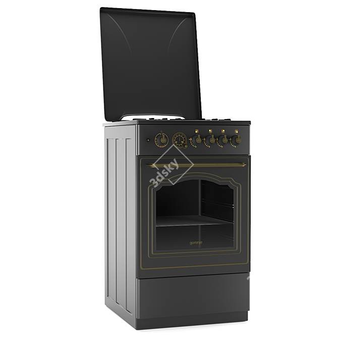 Gorenje Classico: Black Gas Range with Gas Oven & Lid 3D model image 1