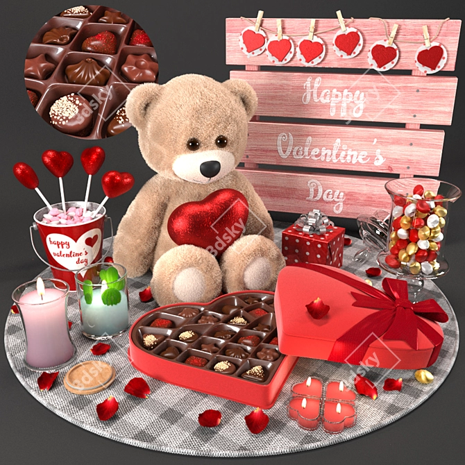 Romantic Valentine Decor Set 3D model image 6