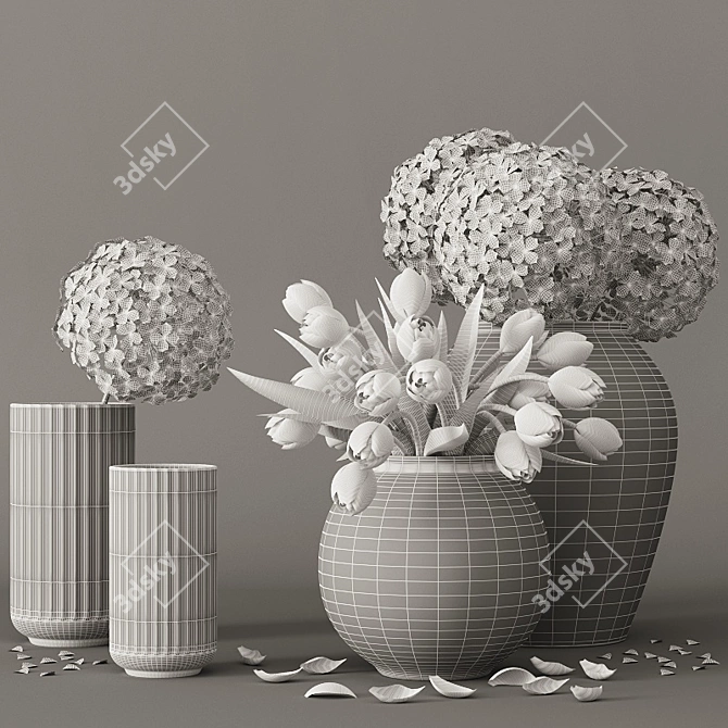 Blooming Beauty: Tulip and Hydrangea Decor Set 3D model image 3