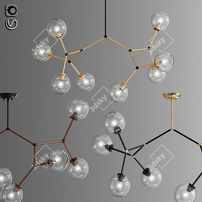 Elegant 8-Light Sputnik Chandelier 3D model image 3