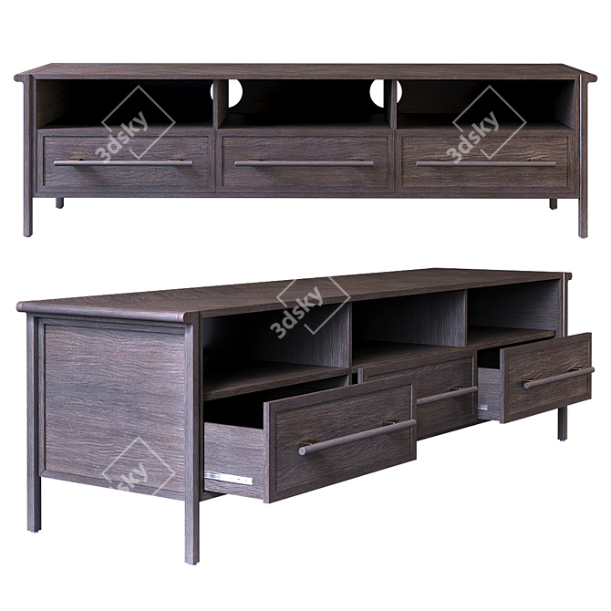 Contempo 3-Drawer Media Console in Graphite Oak 3D model image 1