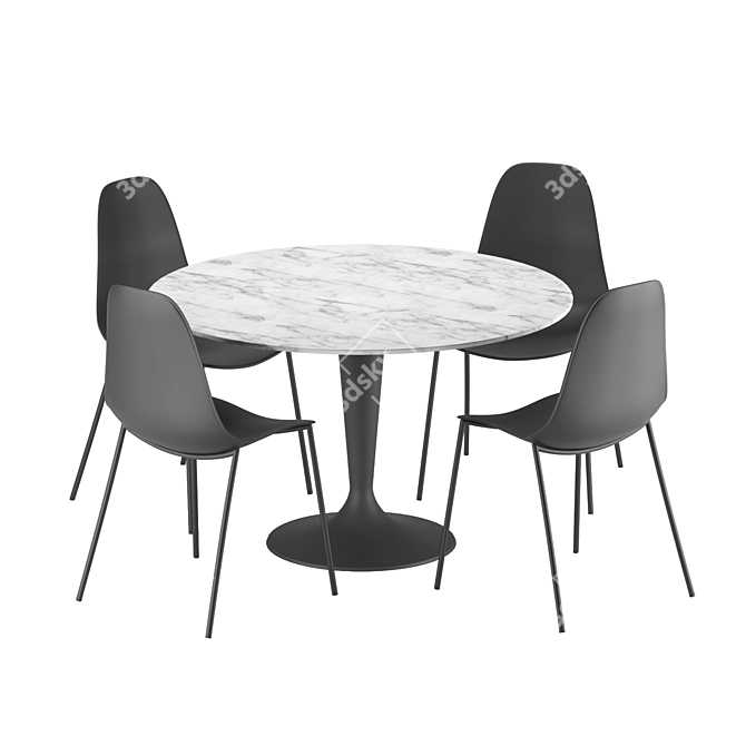 Sleek Black Dining Chair & Stone Tulip Table 3D model image 1