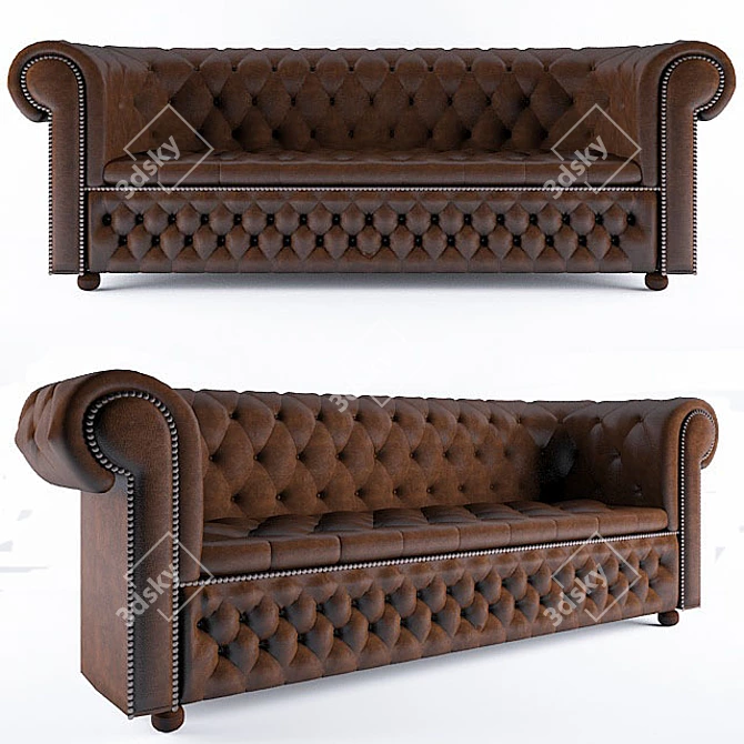 Stylish Chester Three-Seater Sofa 3D model image 1