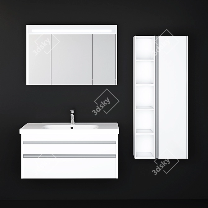 Sleek Bathroom Cabinet Set 3D model image 1