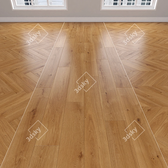 Caramel Oak Parquet: Herringbone, Linear, Chevron 3D model image 1