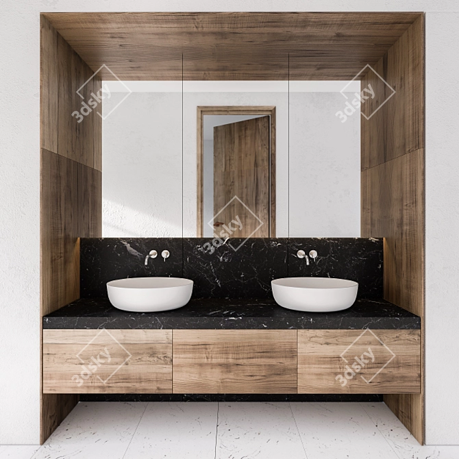 Elegant Wood & Marble Bathroom Set 3D model image 1