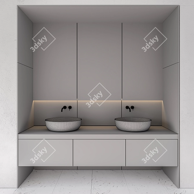 Elegant Wood & Marble Bathroom Set 3D model image 3