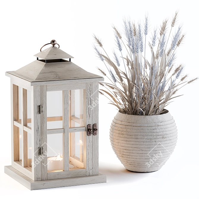 Blue Wheat Lantern: A Decorative Delight 3D model image 1