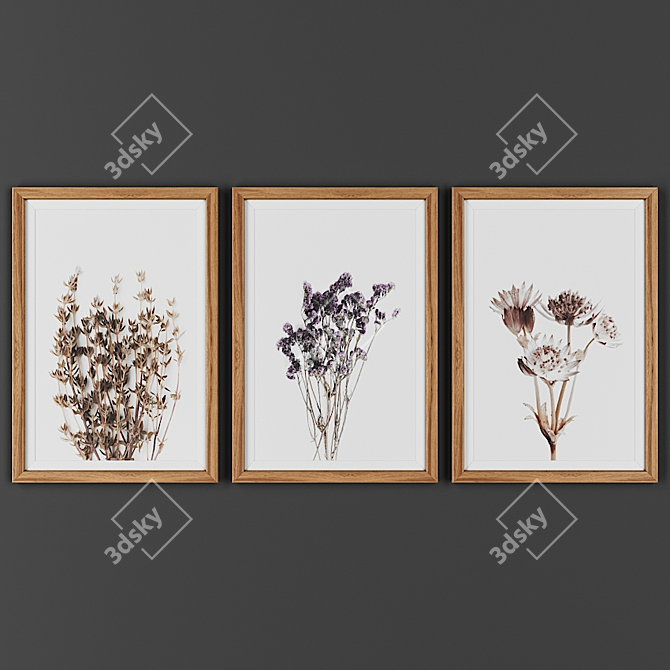 Wooden Frame Picture Set 3D model image 1