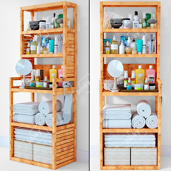 Wooden Bathroom Shelf 3D model image 1