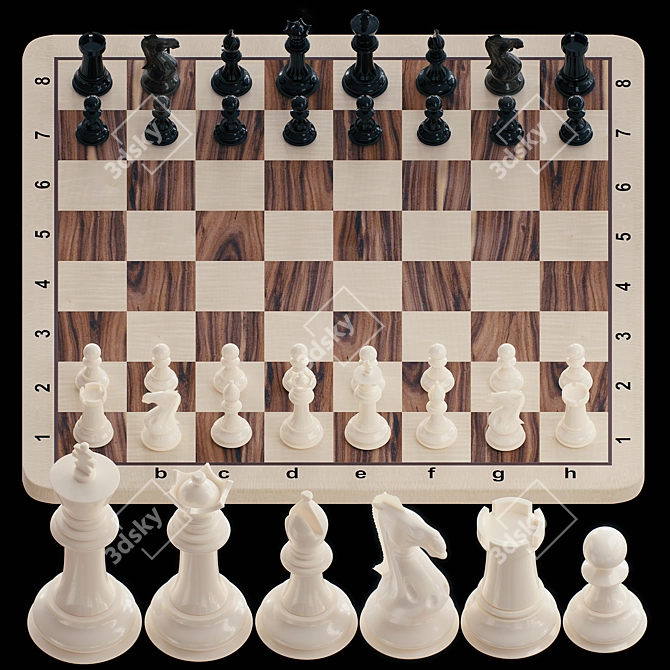 Modern Chess Set 3D model image 1