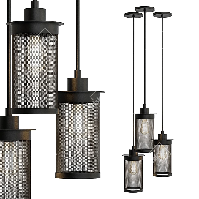 American Retro Loft Pendant Light 3D model image 1