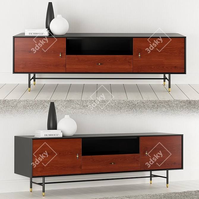 Modern Wood & Lacquer Media Console 3D model image 1