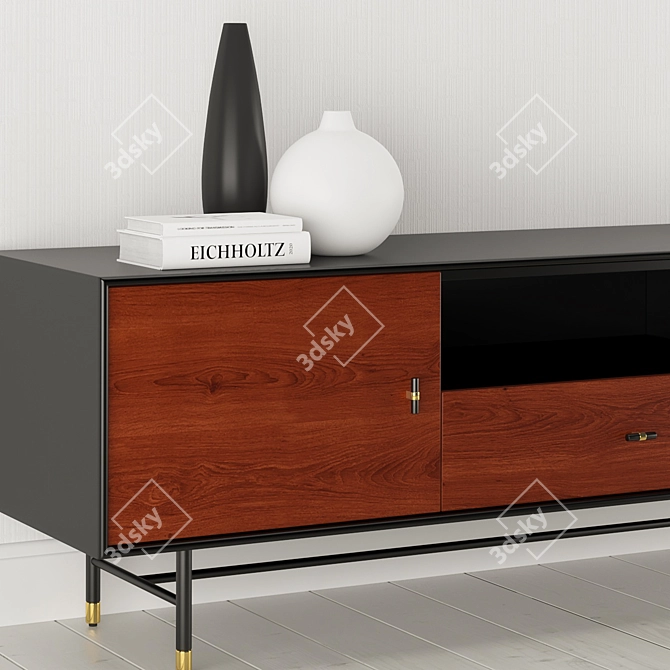 Modern Wood & Lacquer Media Console 3D model image 2