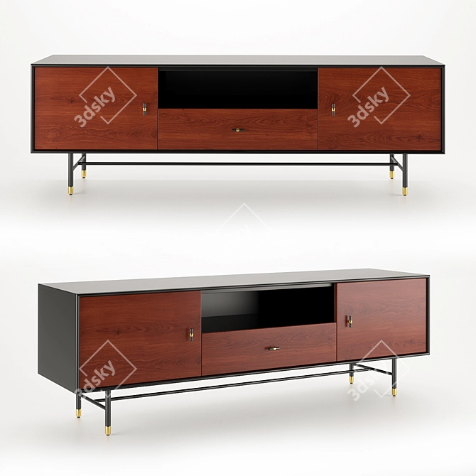 Modern Wood & Lacquer Media Console 3D model image 4