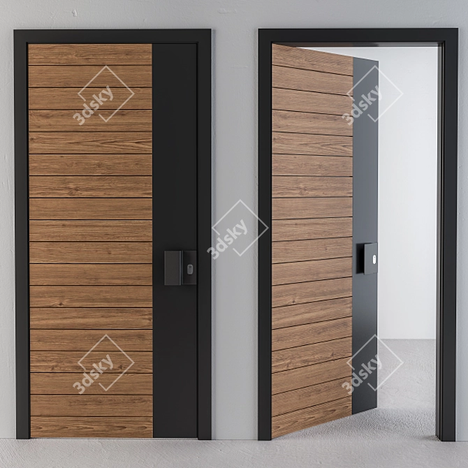 Sleek Wood & Black Door 3D model image 1