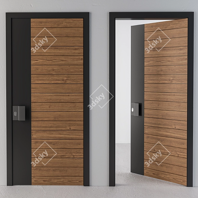 Sleek Wood & Black Door 3D model image 2