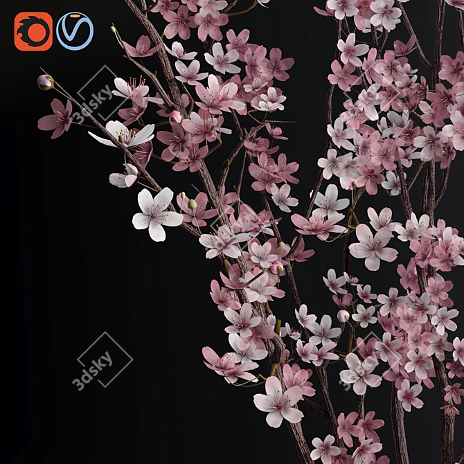 Cherry Blossom Sakura Vase Set 3D model image 3