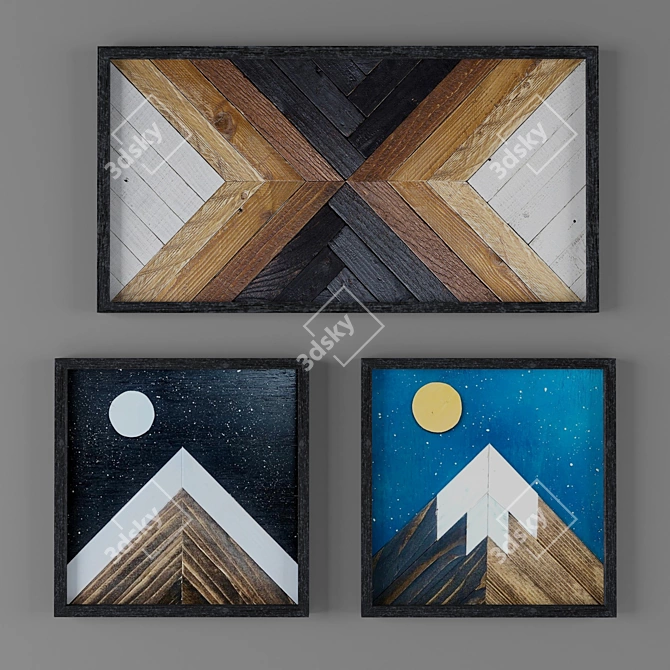 11-Piece Scandinavian Rustic Wood Wall Art 3D model image 3