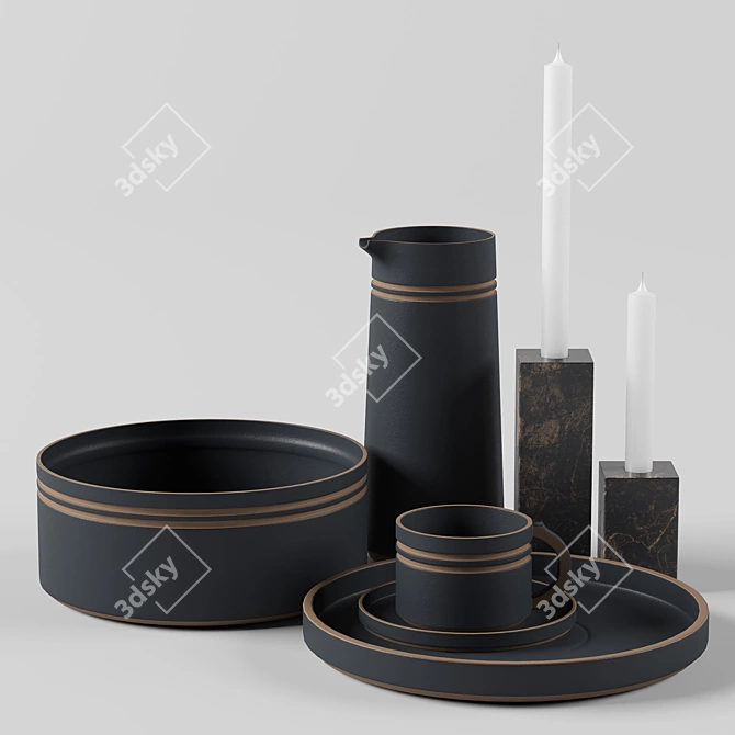 Japanese-Style Pitch Dinnerware Set 3D model image 1