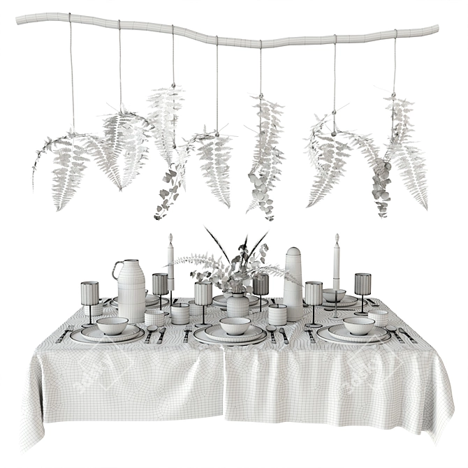 Elegant Fern Tableware Set 3D model image 3