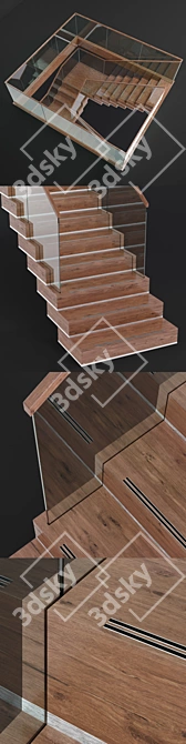 Sleek Glass & Wood Modern Staircase 3D model image 2