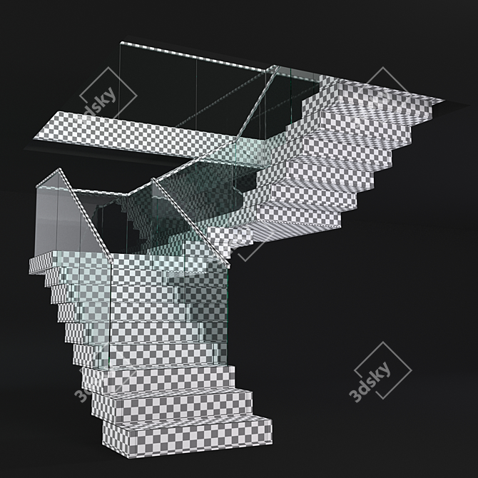 Sleek Glass & Wood Modern Staircase 3D model image 3