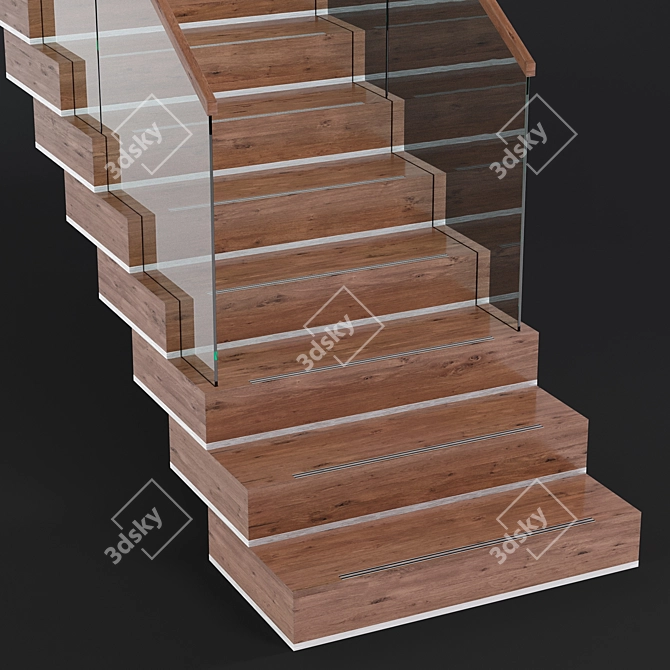 Sleek Glass & Wood Modern Staircase 3D model image 4