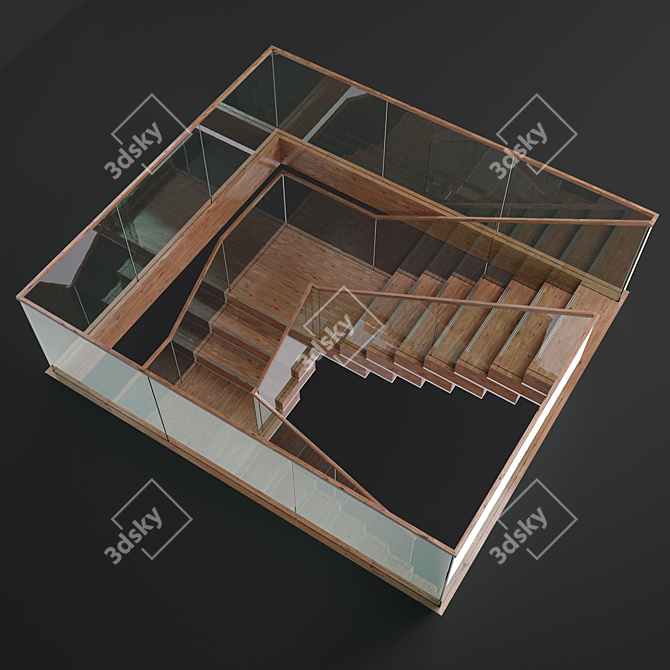 Sleek Glass & Wood Modern Staircase 3D model image 7