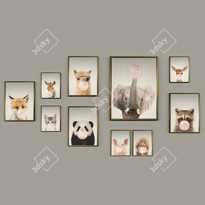 Adorable Animal Posters for Kids 3D model image 1