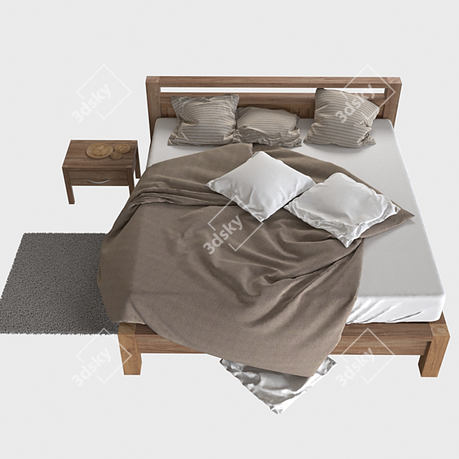 Rustic Pine Bed & Nightstand 3D model image 2