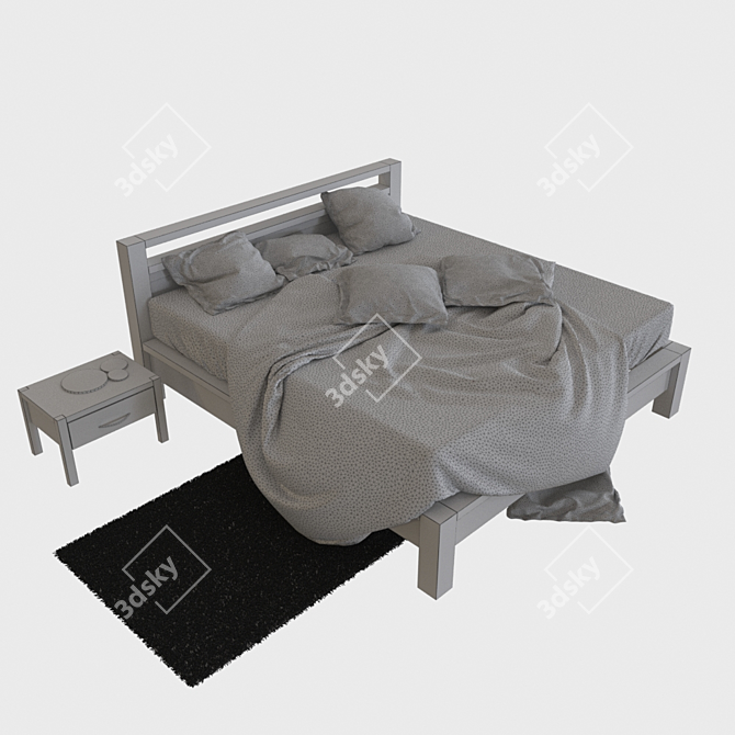 Rustic Pine Bed & Nightstand 3D model image 3