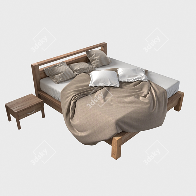 Rustic Pine Bed & Nightstand 3D model image 4
