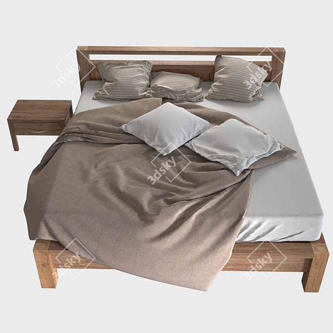 Rustic Pine Bed & Nightstand 3D model image 5
