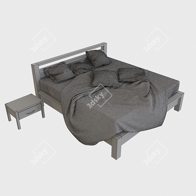 Rustic Pine Bed & Nightstand 3D model image 6