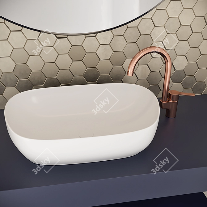 Modern Bowl Sink Set: Vitra Outline TV Lavabo & Fold S Faucet 3D model image 2