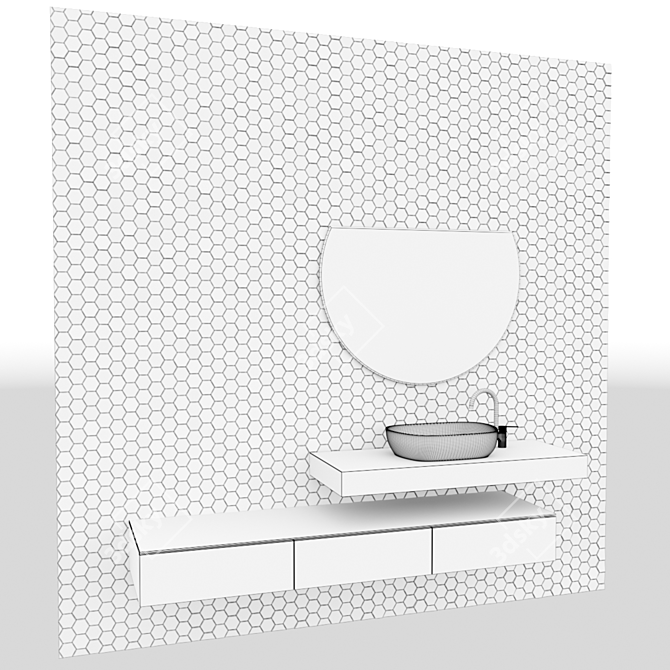 Modern Bowl Sink Set: Vitra Outline TV Lavabo & Fold S Faucet 3D model image 4