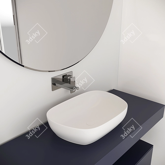Modern Bowl Sink Set: Vitra Outline TV Lavabo & Fold S Faucet 3D model image 6