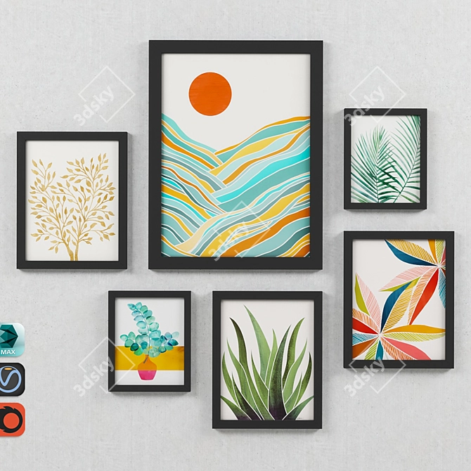 Tropical Paradise Framed Art Set 3D model image 1