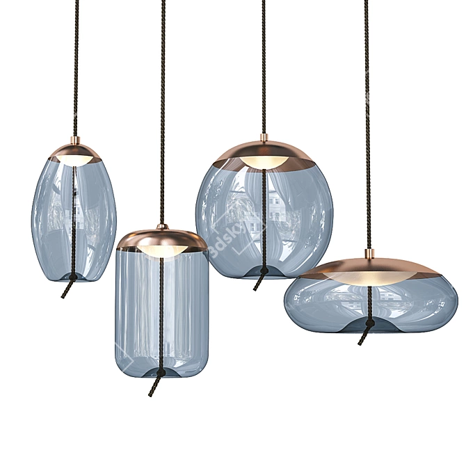 Modern Gray Glass Copper Pendant 3D model image 1