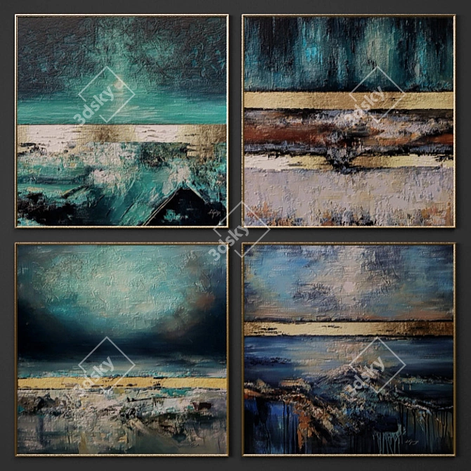 Modern Style Art Collection: Set of 4 Paintings (100x100 cm) 3D model image 1