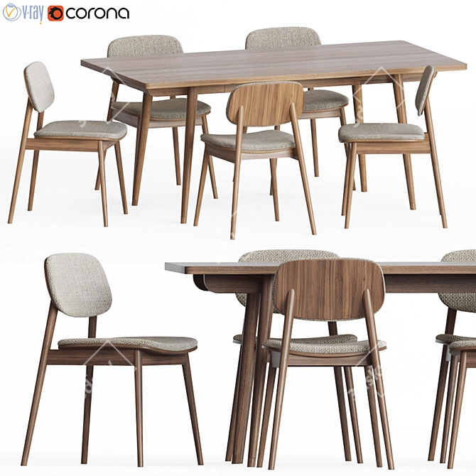 Larsson Dining Table + Frey Chair Set 3D model image 1