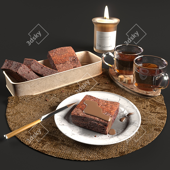 Decadent Delights: Cake & Sip 3D model image 1