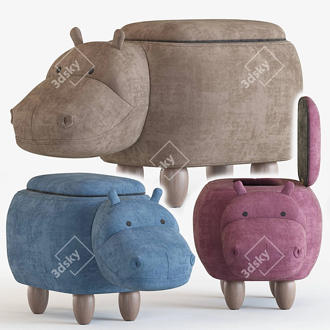 Playful Hippo Storage Stool 3D model image 1